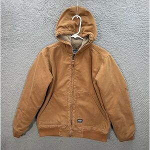 Walls Jacket Boys Youth XL Brown Duck Canvas Tough Wear Kidz Grow Sherpa Lined